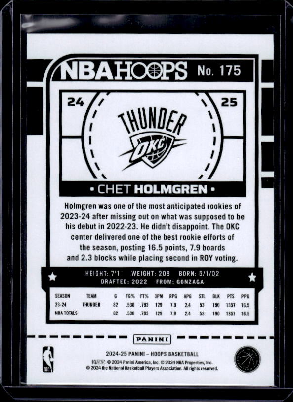2024-25 Hoops #175 Chet Holmgren Purple