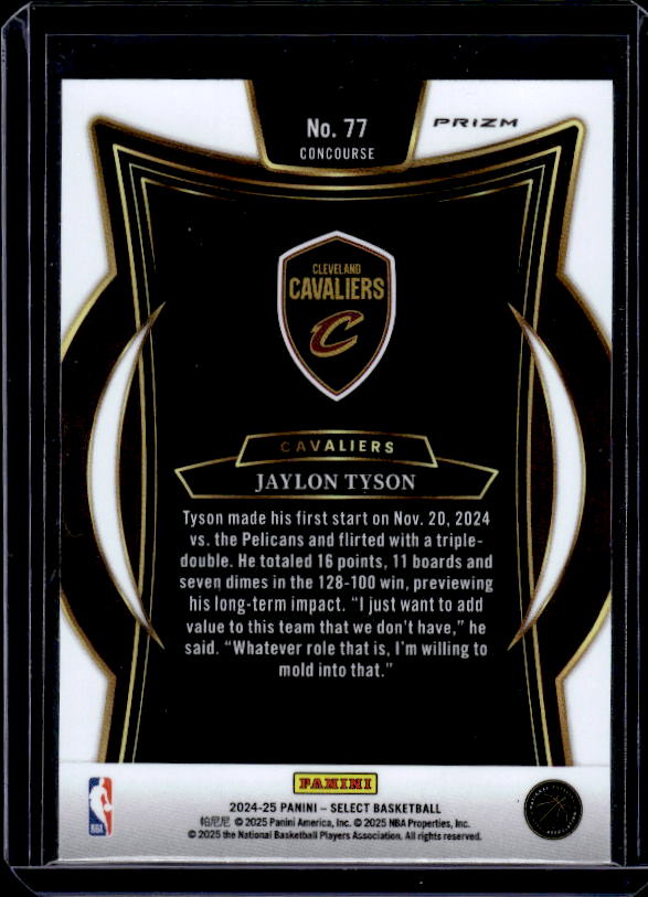 2024-25 Panini Select #77 Jaylon Tyson Red Cracked Ice Prizm