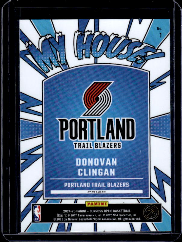 2024-25 Donruss Optic #1 Donovan Clingan My House Purple