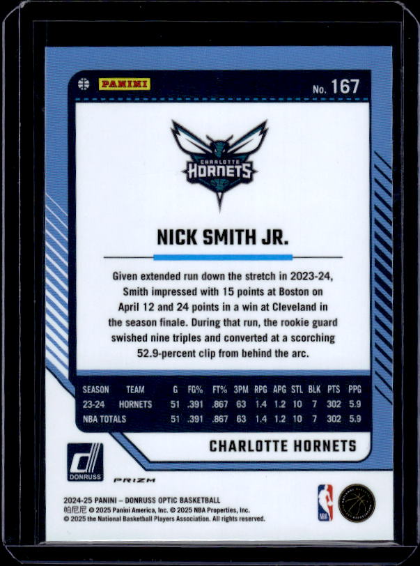 2024-25 Donruss Optic #167 Nick Smith Jr. Purple