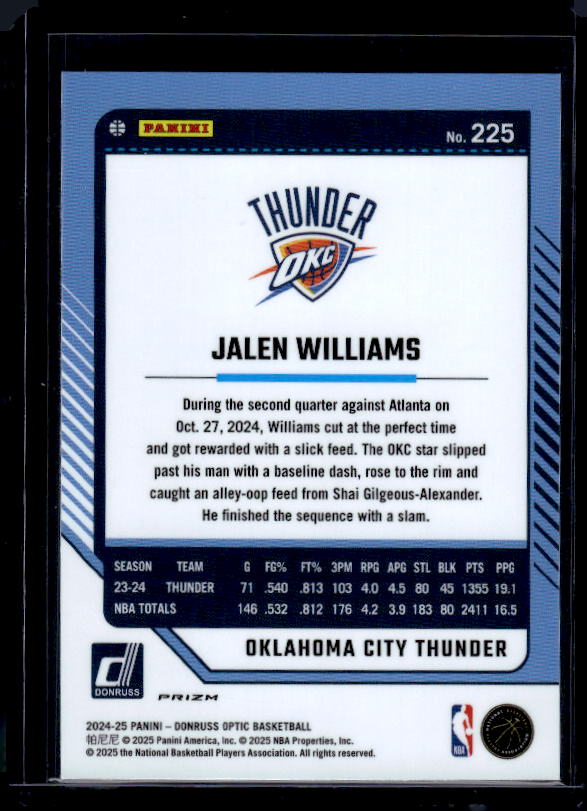 2024-25 Donruss Optic #225 Jalen Williams Purple