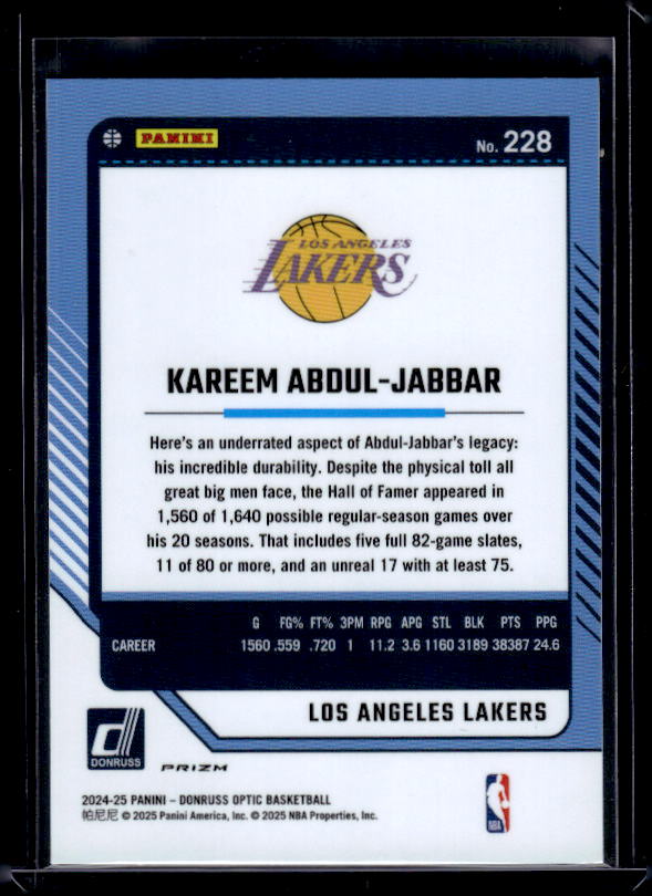 2024-25 Donruss Optic #228 Kareem Abdul-Jabbar Purple