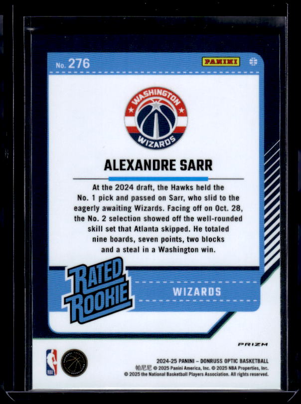 2024-25 Donruss Optic #276 Alexandre Sarr Purple