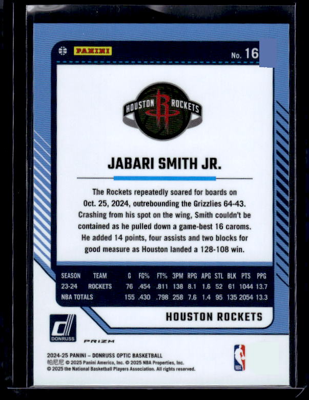 2024-25 Donruss Optic #165 Jabari Smith Jr. Purple