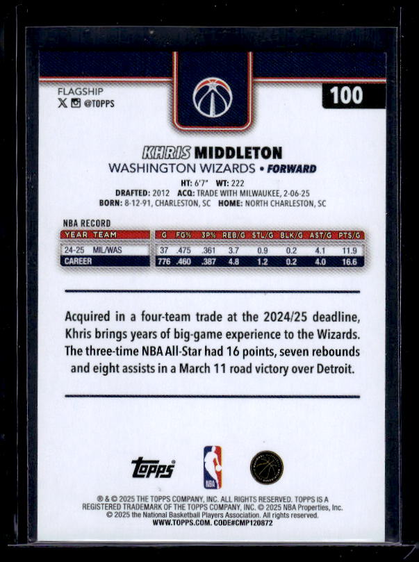 2025-26 Topps #100 Khris Middleton Season Tip Off