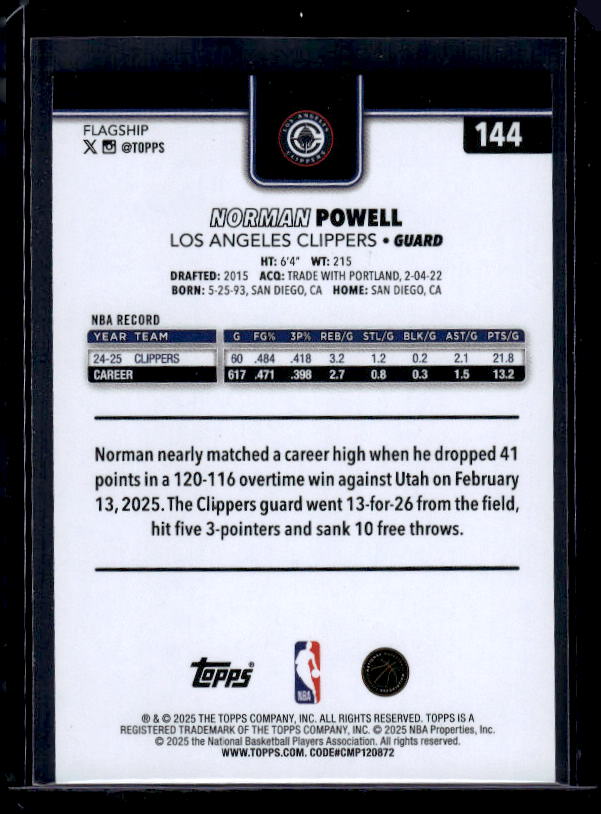 2025-26 Topps #144 Norman Powell Season Tip Off
