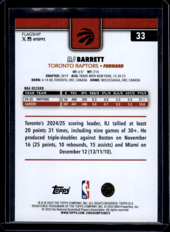 2025-26 Topps #33 RJ Barrett Season Tip Off
