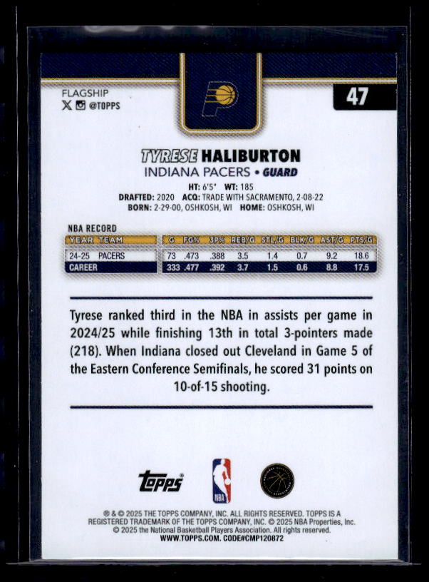 2025-26 Topps #47 Tyrese Haliburton Season Tip Off
