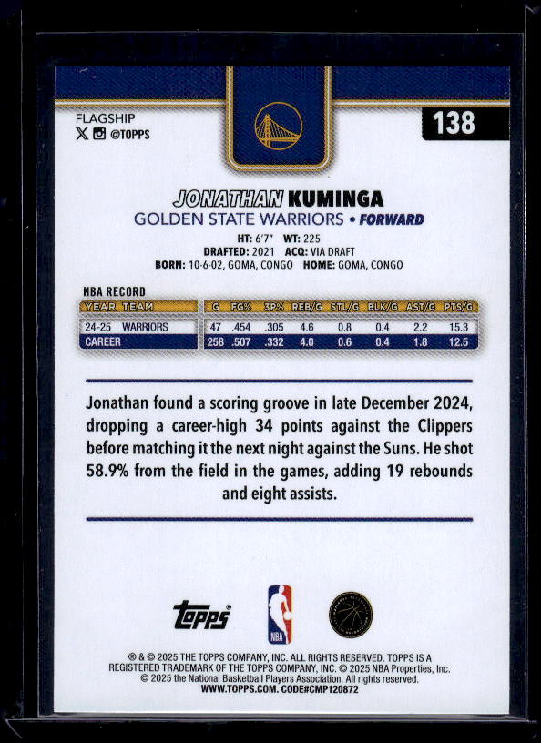 2025-26 Topps #138 Jonathan Kuminga Season Tip Off