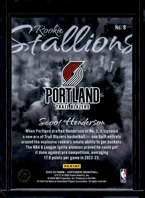 2023-24 Panini Contenders #8 Scoot Henderson Rookie Stallions
