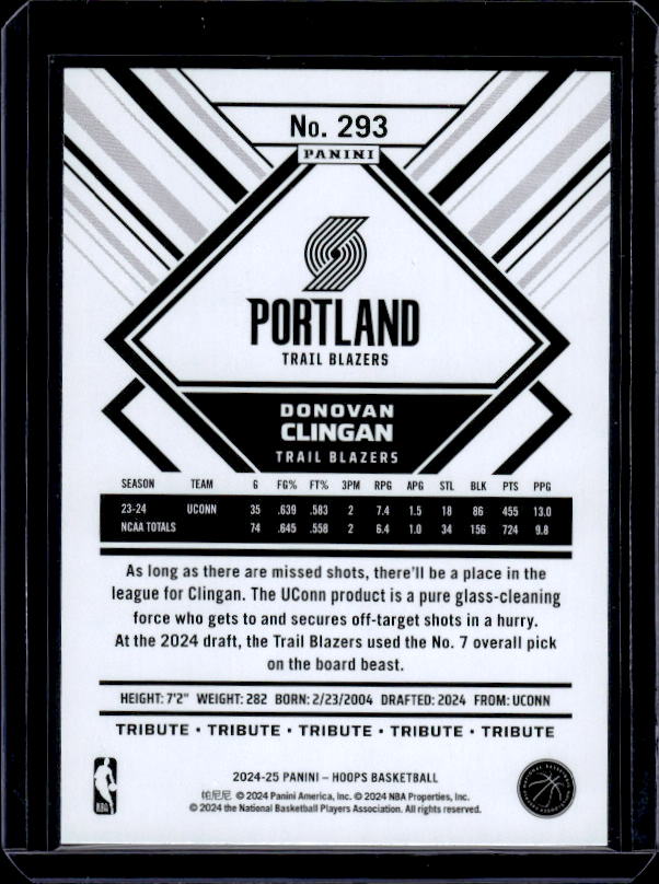 2024-25 Hoops #293 Donovan Clingan