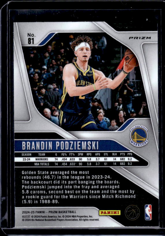 2024-25 Panini Prizm #81 Brandin Podziemski Prizms Orange Ice