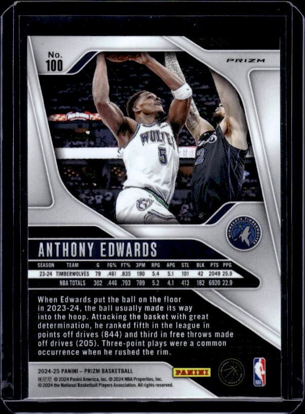 2024-25 Panini Prizm #100 Anthony Edwards Prizms Orange Ice