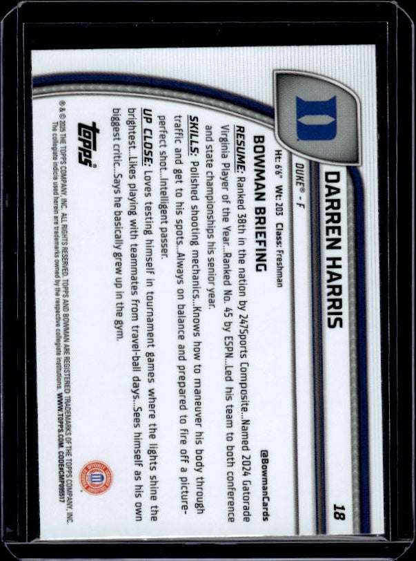 2024-25 Bowman University Chrome #18 Darren Harris Philadelphia 76ers