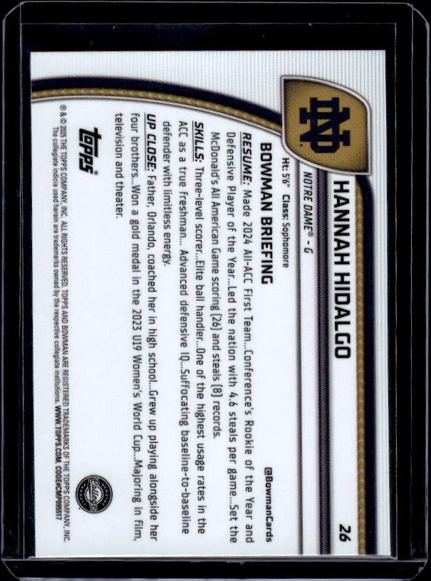 2024-25 Bowman University Chrome #26 Hannah Hidalgo