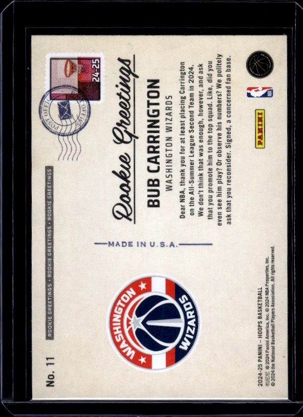 2024-25 Hoops #11 Bub Carrington Rookie Greetings