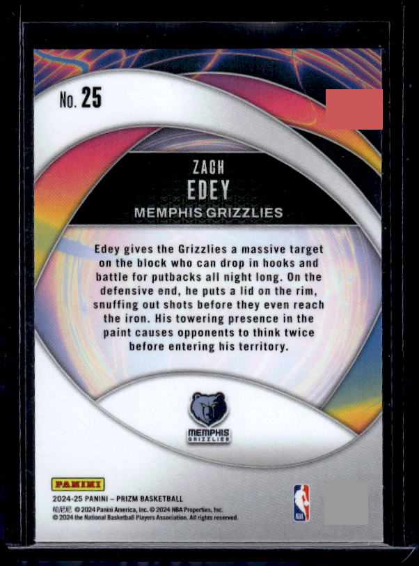 2024-25 Panini Prizm #25 Zach Edey Instant Impact