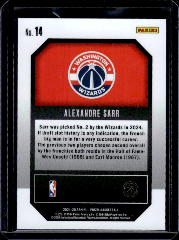 2024-25 Panini Prizm #14 Alexandre Sarr Emergent