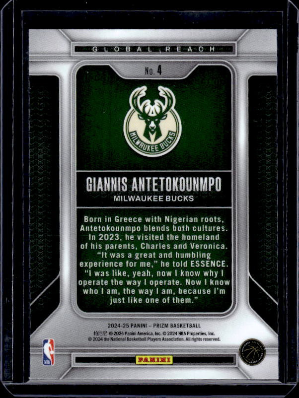 2024-25 Panini Prizm #4 Giannis Antetokounmpo Global Reach