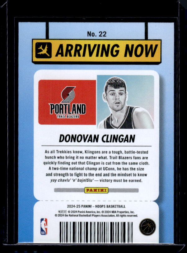 2024-25 Hoops #22 Donovan Clingan Arriving Now