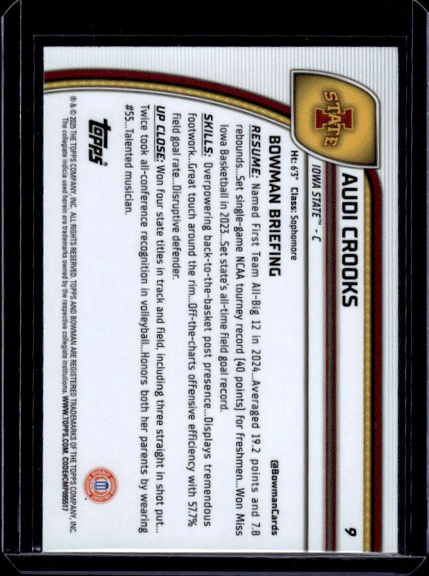 2024-25 Bowman University Chrome #9 Audi Crooks