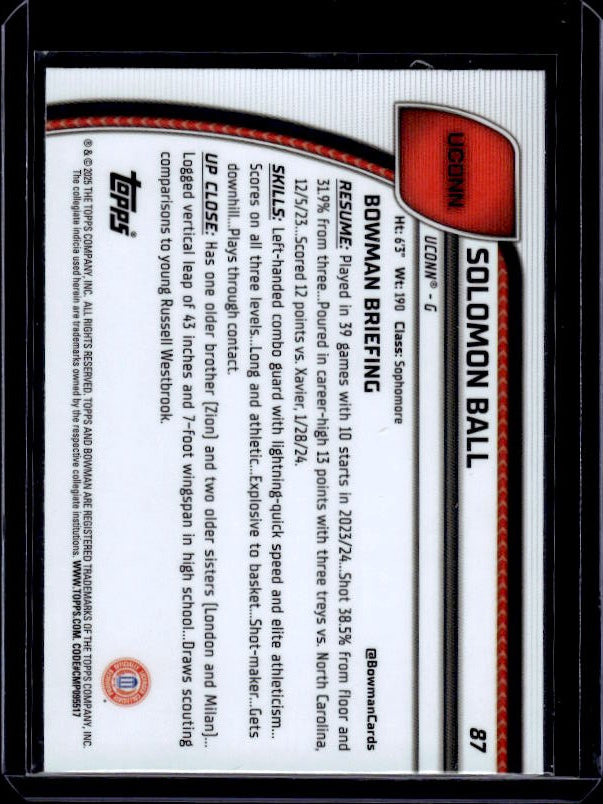 2024-25 Bowman University Chrome Sapphire #87 Solomon Ball