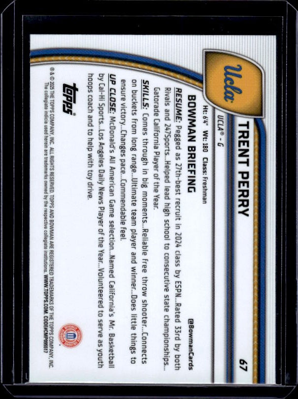 2024-25 Bowman University Chrome #67 Trent Perry Green Shimmer Refractor