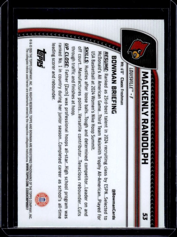 2024-25 Bowman University Chrome #53 Mackenly Randolph Green Shimmer Refractor