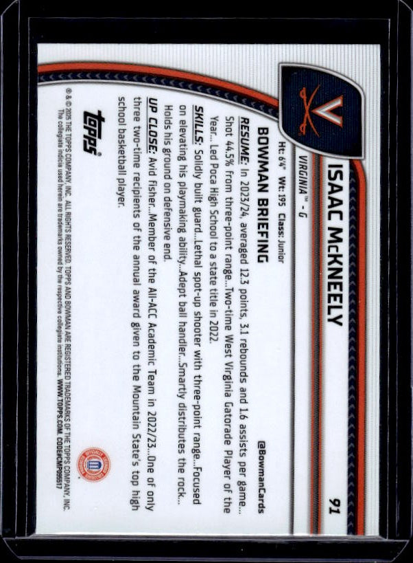 2024-25 Bowman University Chrome #91 Isaac McKneely Green Shimmer Refractor