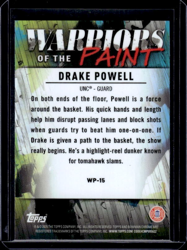 2024-25 Bowman University Chrome #WP-15 Drake Powell Warriors in the Paint