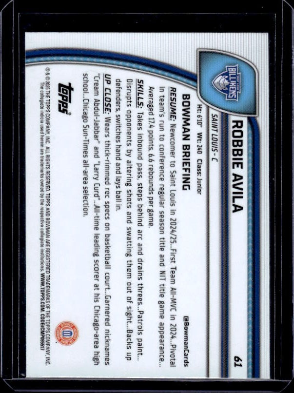 2024-25 Bowman University Chrome #61 Robbie Avila Purple Lava Refractor