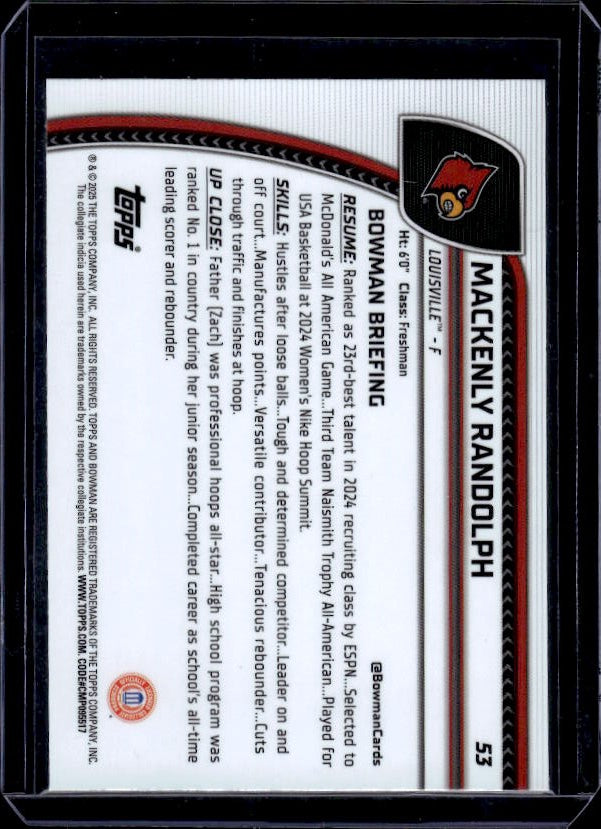 2024-25 Bowman University Chrome #53 Mackenly Randolph Purple Lava Refractor