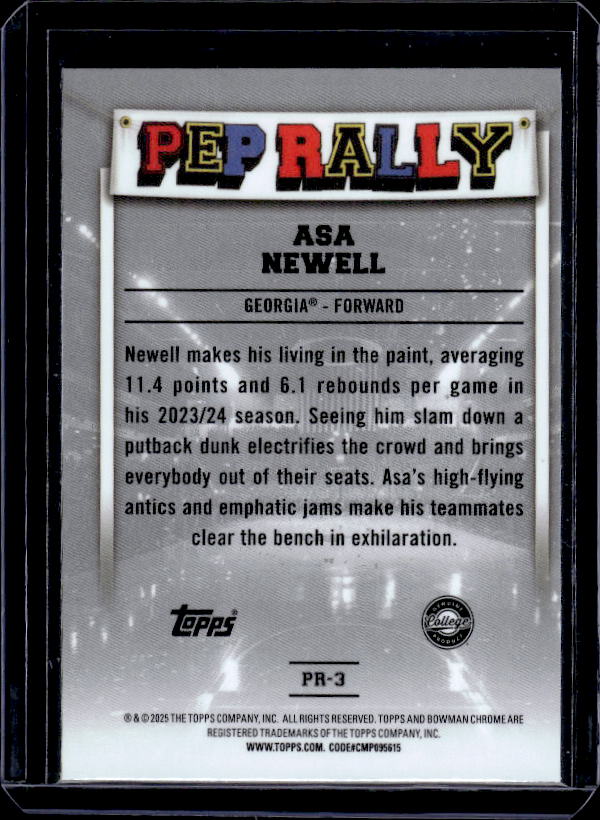 2024-25 Bowman University Chrome #PR-3 Asa Newell Pep Rally