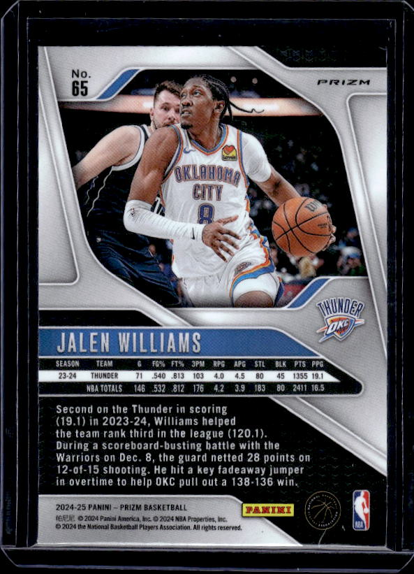 2024-25 Panini Prizm #65 Jalen Williams Prizms Green