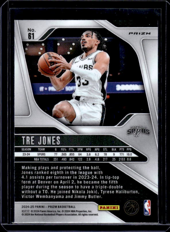 2024-25 Panini Prizm #61 Tre Jones Prizms Green