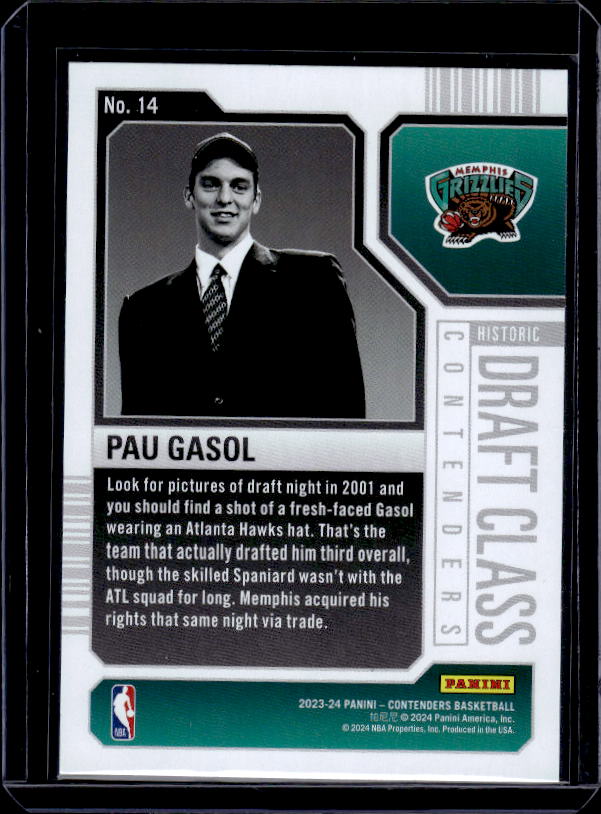 2023-24 Panini Contenders #14 Pau Gasol Historic Draft Class Contenders