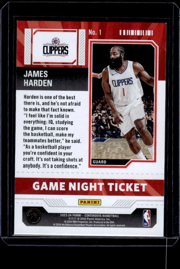 2023-24 Panini Contenders #1 James Harden Game Night Ticket