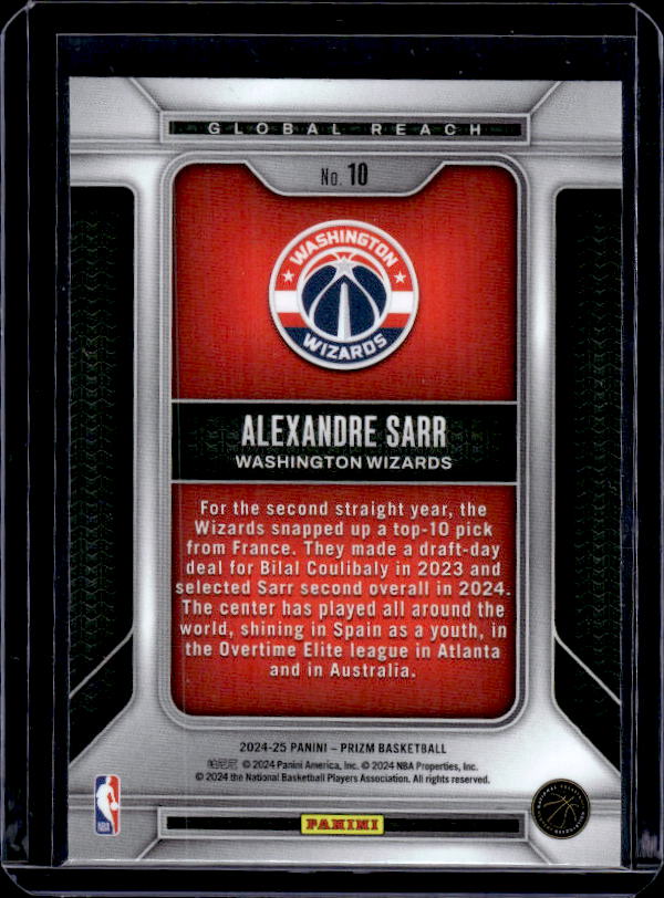 2024-25 Panini Prizm #10 Alexandre Sarr Global Reach