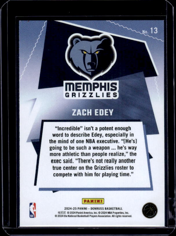 2024-25 Donruss #13 Zach Edey Great X-Pectations