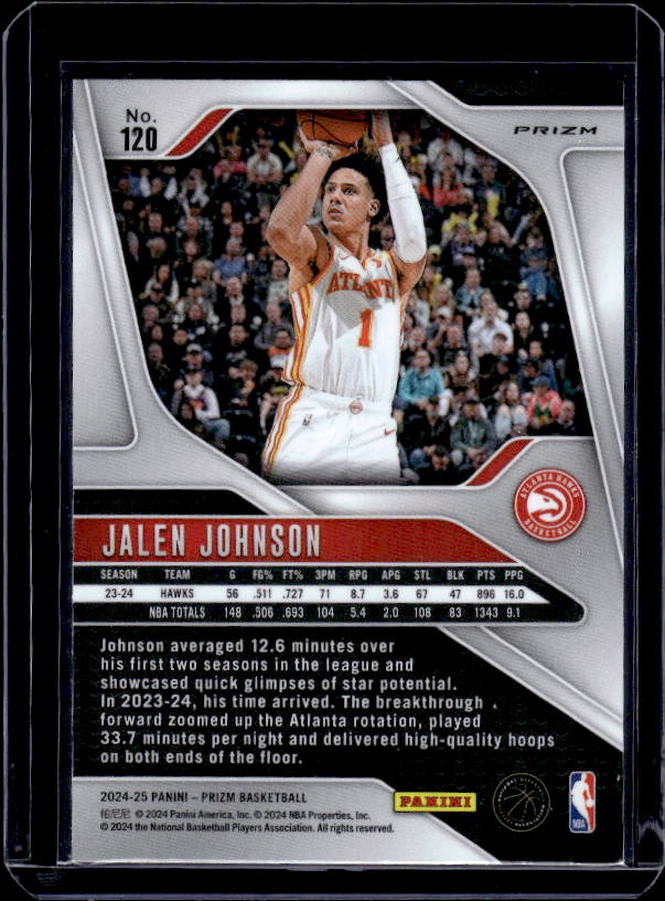 2024-25 Panini Prizm #120 Jalen Johnson Prizms Red White and Blue