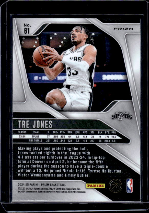 2024-25 Panini Prizm #61 Tre Jones Prizms Ice