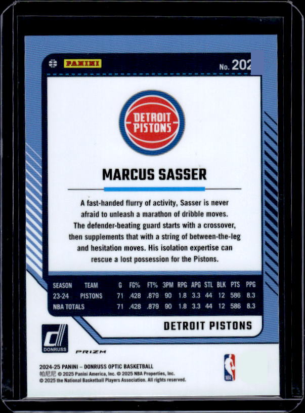 2024-25 Donruss Optic #202 Marcus Sasser Purple