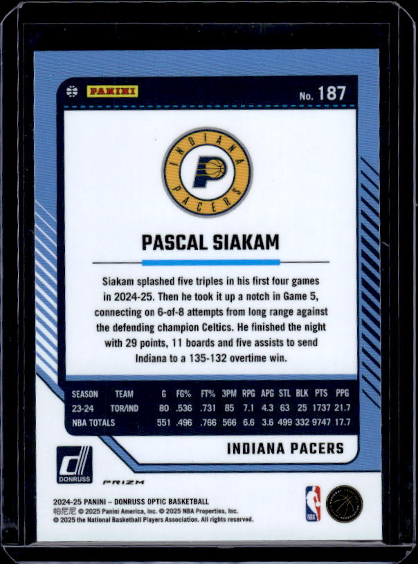 2024-25 Donruss Optic #187 Pascal Siakam Purple