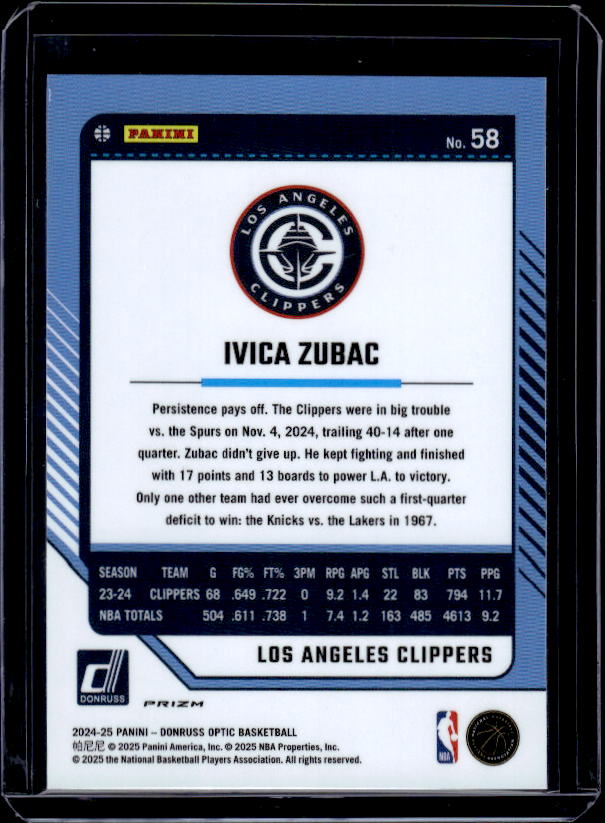 2024-25 Donruss Optic #58 Ivica Zubac Holo