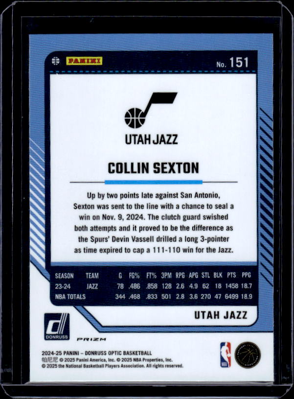 2024-25 Donruss Optic #151 Collin Sexton Purple