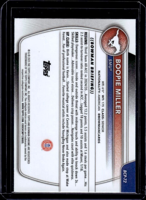 2025-26 Bowman #BCP-72 Boopie Miller Chrome Prospects