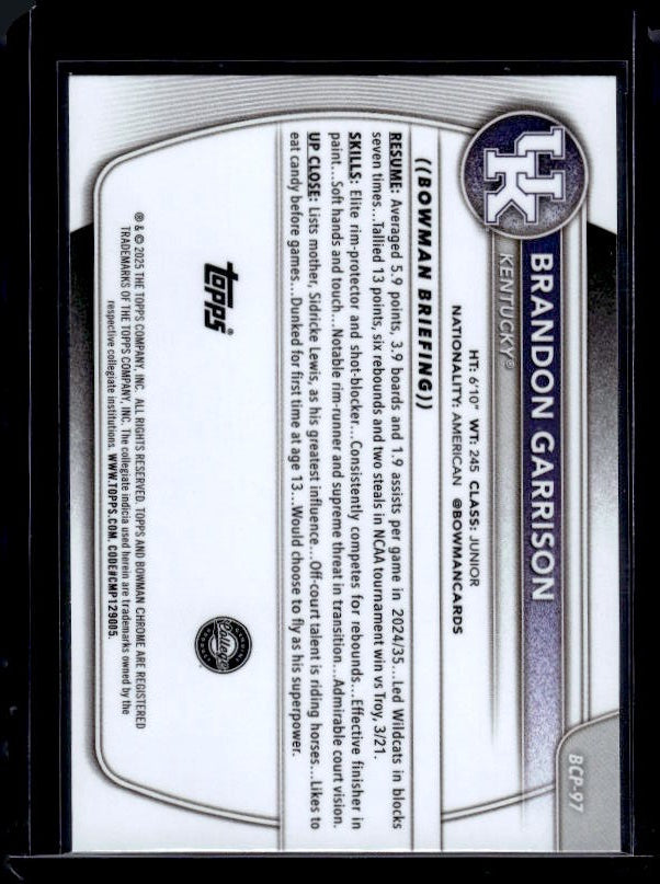 2025-26 Bowman #BCP-97 Brandon Garrison Chrome Prospects