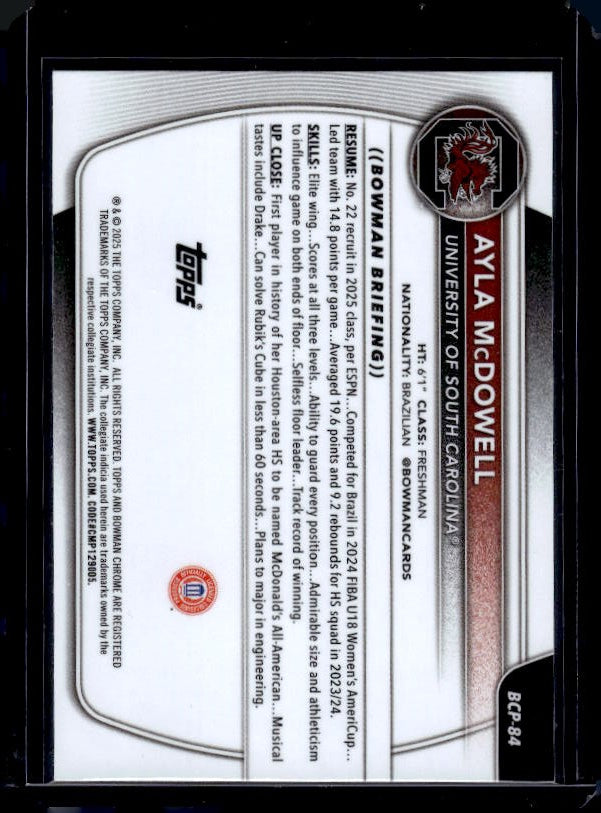 2025-26 Bowman #BCP-84 Ayla McDowell Chrome Prospects