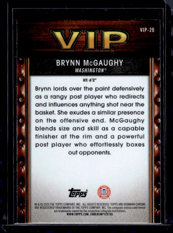 2025-26 Bowman #VIP-20 Brynn McGaughy Very Important Prospects