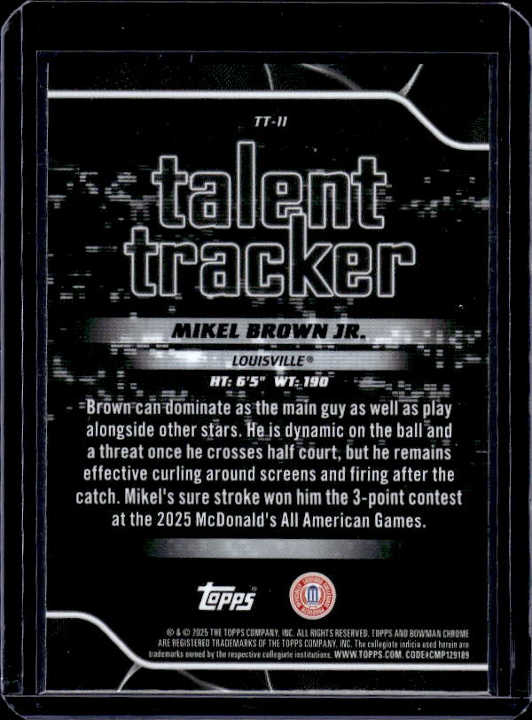 2025-26 Bowman #TT-11 Mikel Brown Jr. Talent Tracker